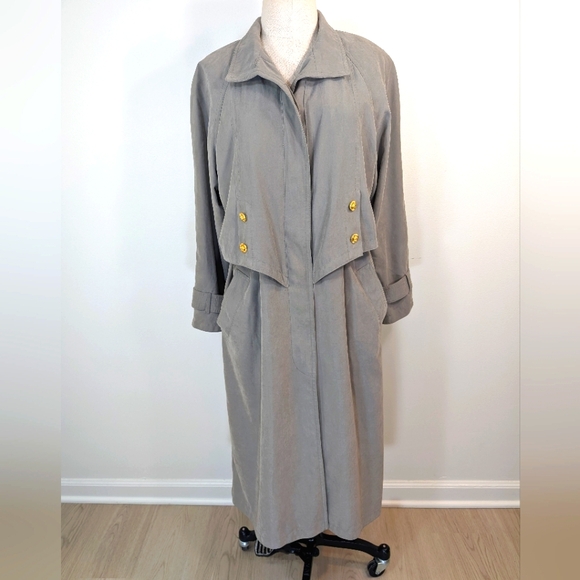 Vintage Fleet Street neutral slouchy draped trench coat W gold buttons. 10P - Picture 10 of 15